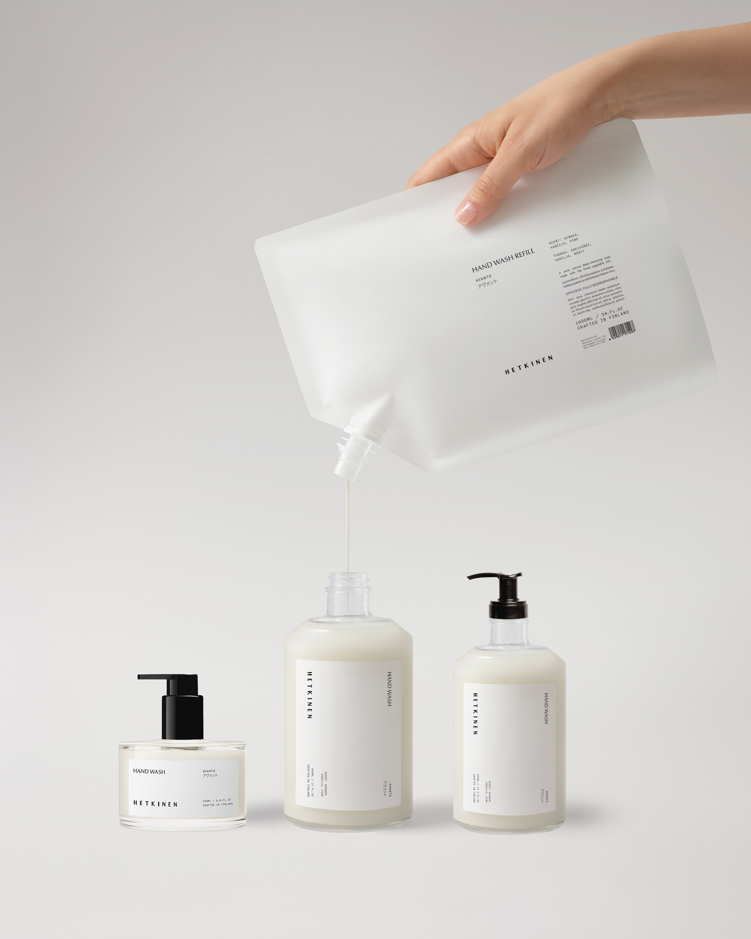 Hand wash glass bottles three sizes