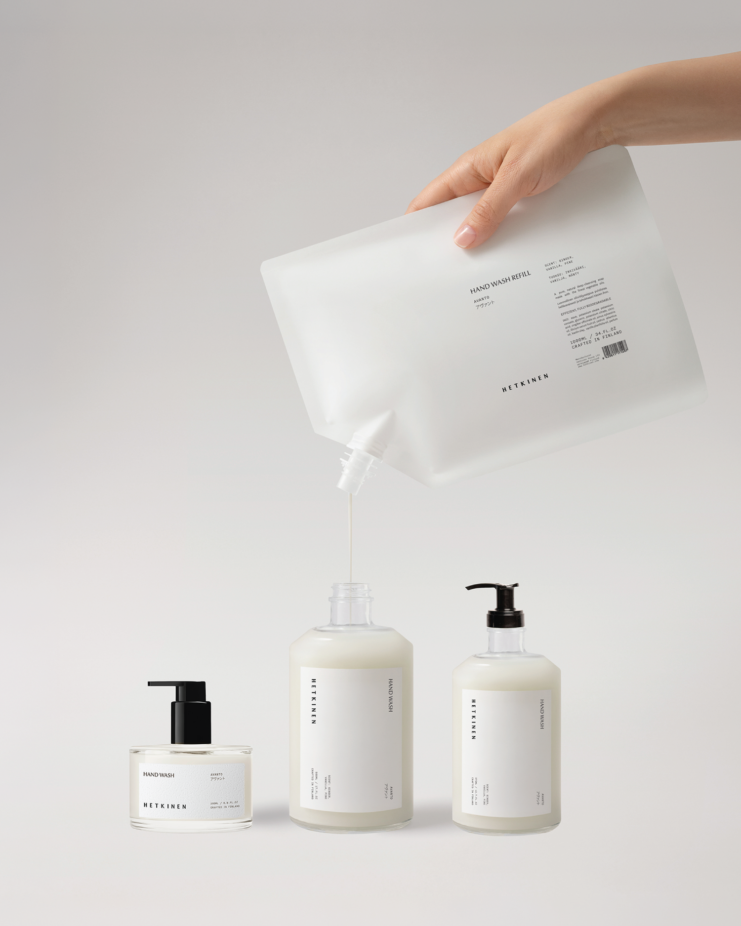 Hand wash glass bottles three sizes